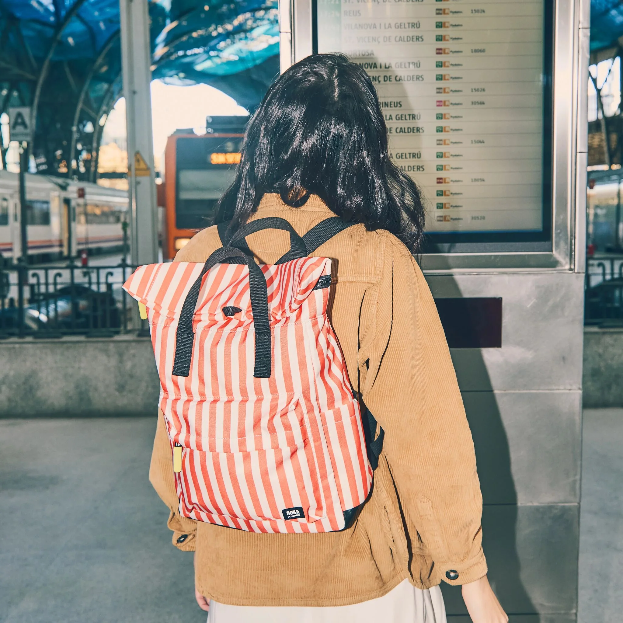Canfield Roll Top Backpack in Coral Stripe - Image 2